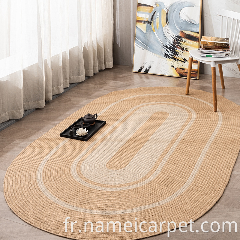 Round Oval Shape Jute Hemp Braided Wovencarpet Area Rug Floor Mats 21